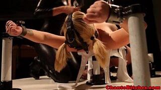 Muzzled sub punsihed with pegs by femdom - porn video
