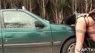 Hot slut sodomized on the hood of the car with Papy Voyeur - porn video